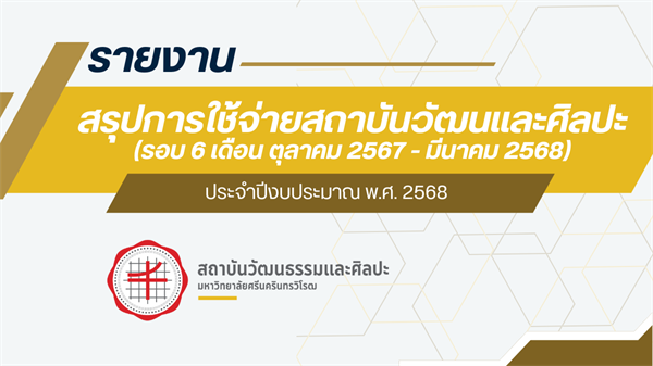 รายงานสรุปการใช้จ่ายสถาบันวัฒนและศิลปะ ประจำปรงบประมาณ 2568 (รอบ 6 เดือน ตุลาคม 2567 - มีนาคม 2568)